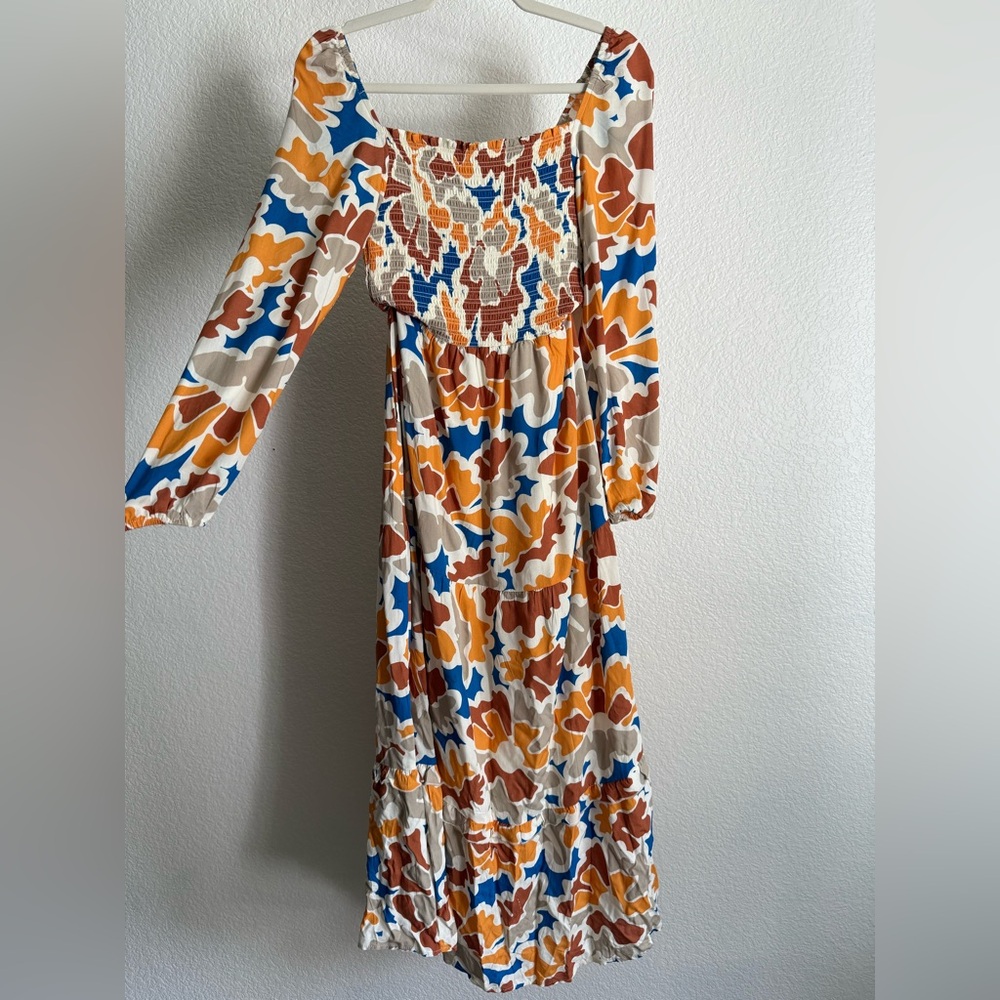 DOLAN Smocked Long Sleeve Midi Dress